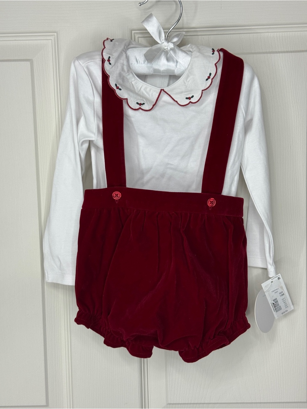 Edgehill Collection Red Velvet Jumper Knit Embroidered Top Set 18m NWT Christmas
